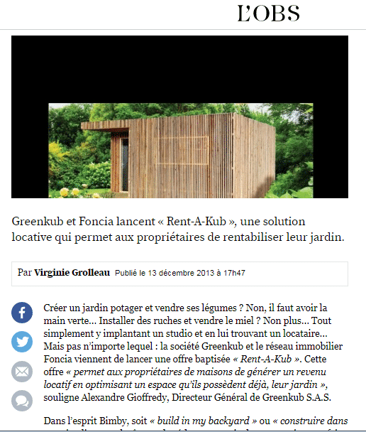 Rent-a-kub foncia et greenkub pour l'Obs