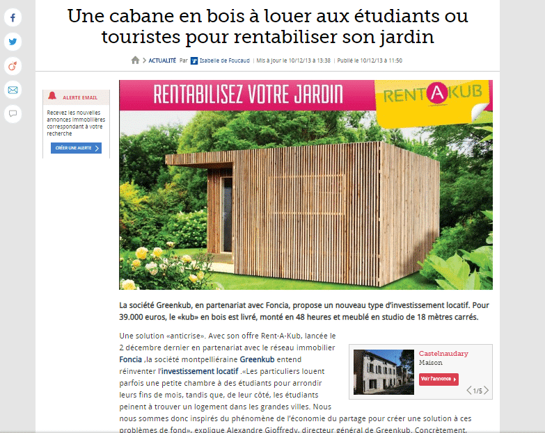 Capture d'écran de l'article du Figaro sur Greenkub Article Figaro Greenkub
