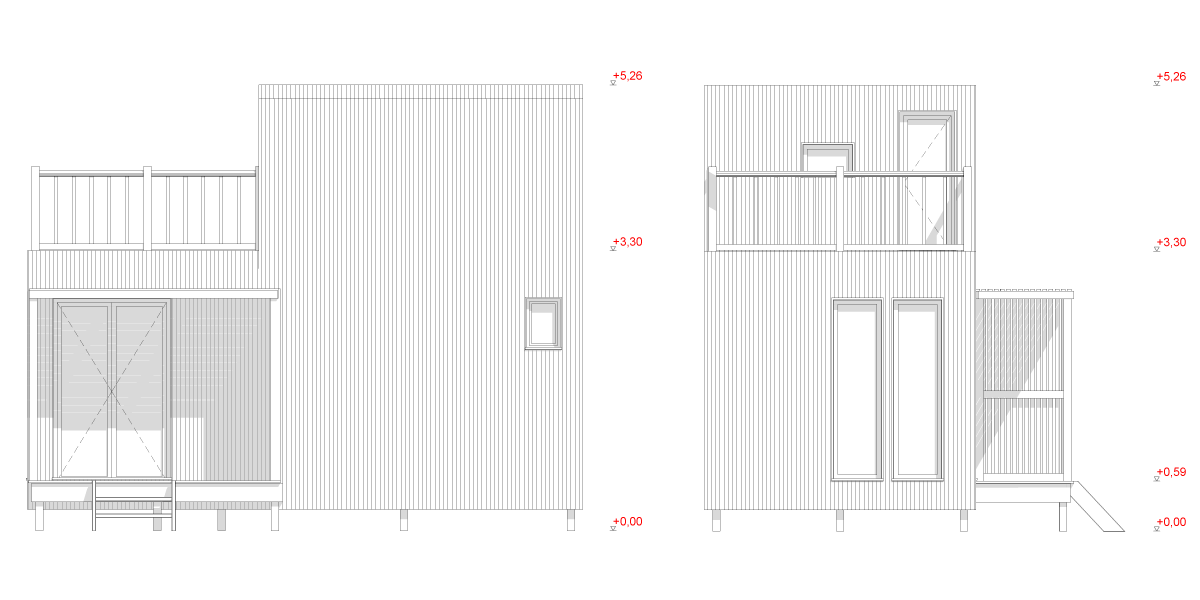 Coupes extérieures d'un studio de jardin de 30m2