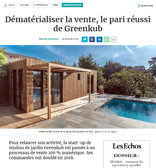 Capture d'écran de l'article dans les Echos sur Greenkub article dans les Echos sur Greenkub