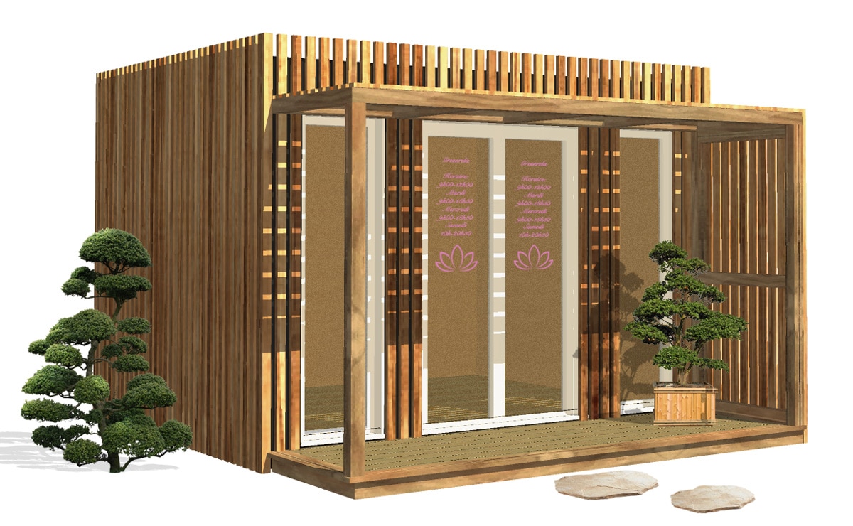 Model 3D d'une salle de bien être et de détente en bois Greenkub Salle de bien être et de détente en bois Greenkub