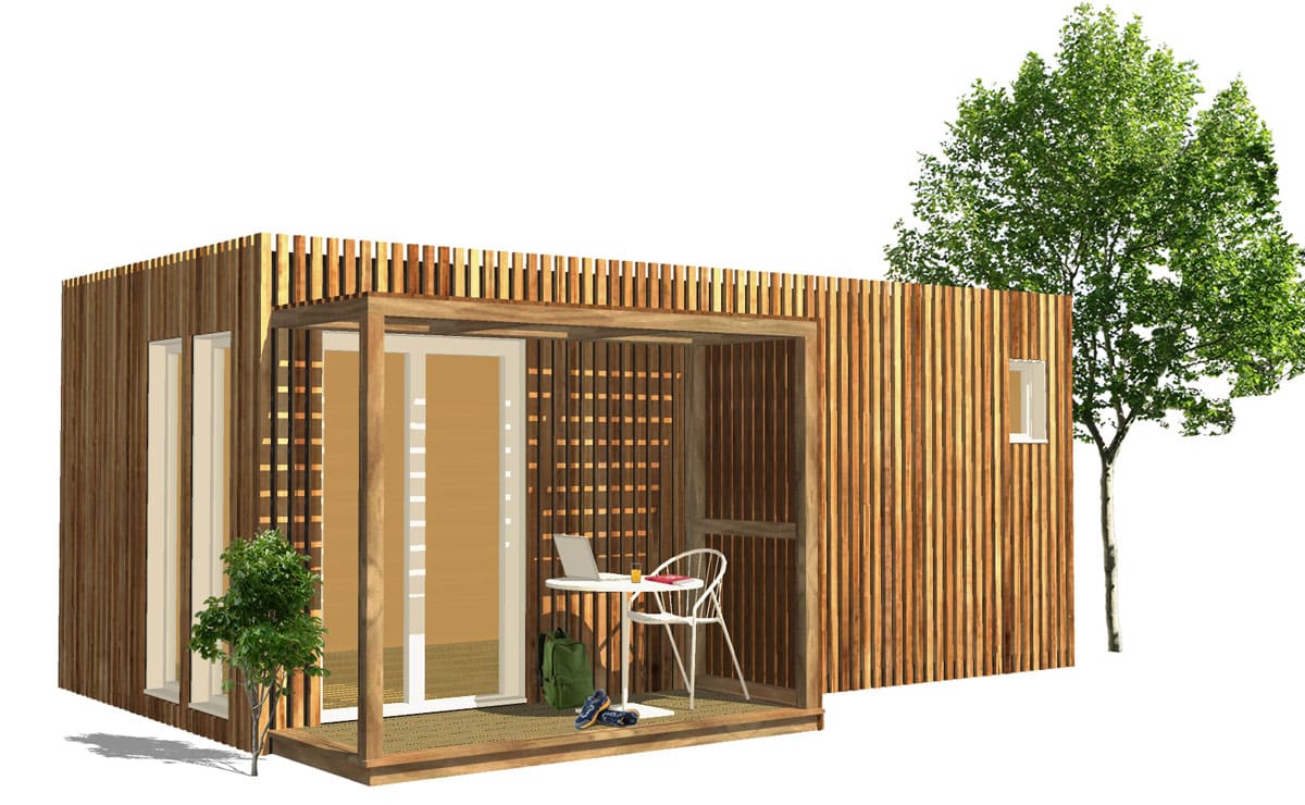 Model 3D d'un logement étudiant Greenkub Studio de jardin en bois pour location longue durée ou Logement étudiant Greenkub