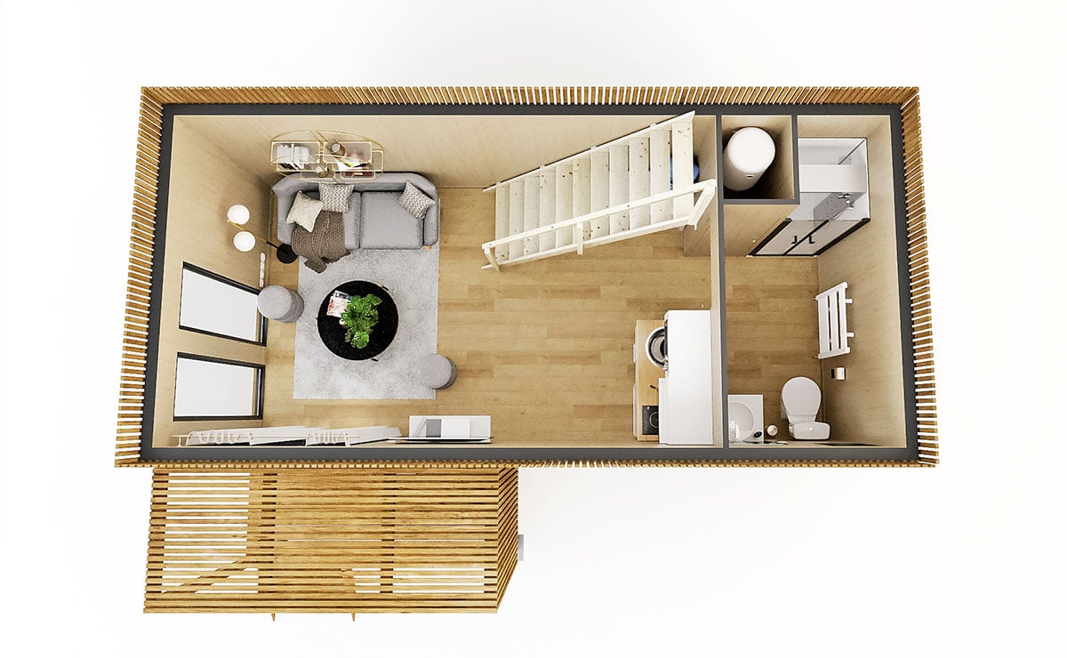 amenagement-studio-gk30m-rdc Aménagement intérieur d'un studio de jardin avec mezzanine