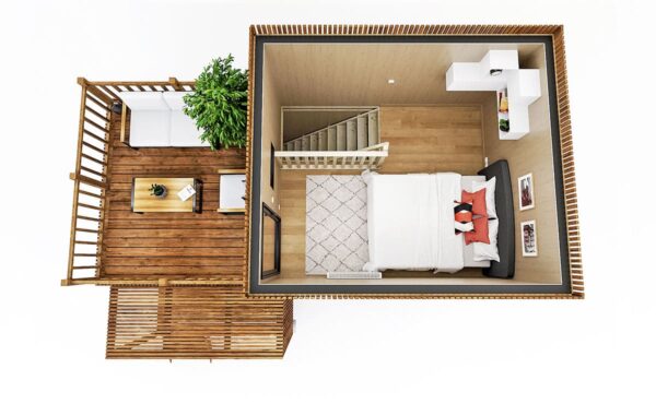 Aménagement chambre et terrasse d'un studio de 30m2
