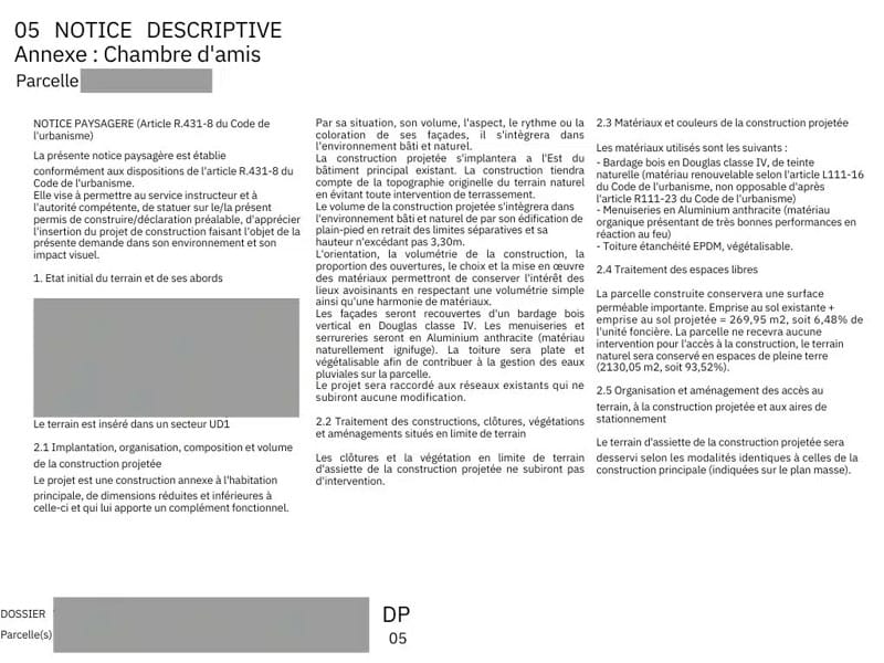Notice descriptive suite à un permis de construire