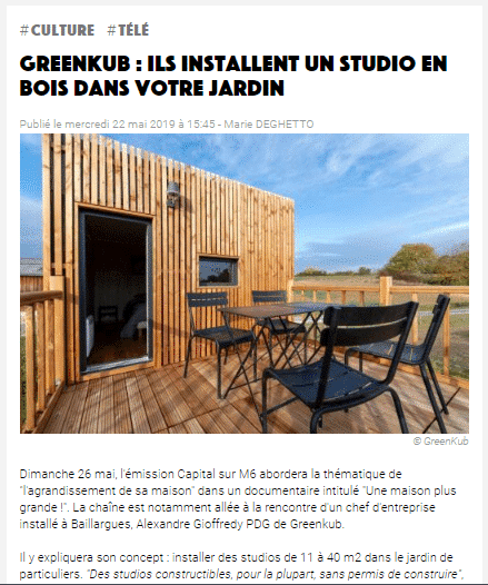 Article de La gazette Montpellier sur Greenkub studio en bois dans vos jardin Greenkub la gazette