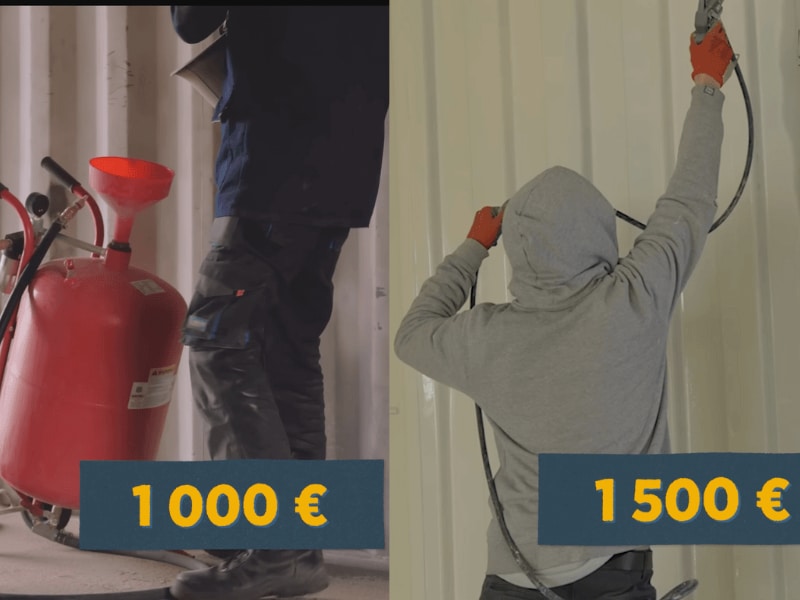 Sablage et peinture de la maison container
