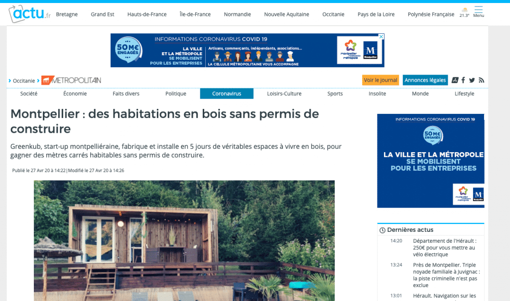 Actu sur le studio de jardin Greenkub