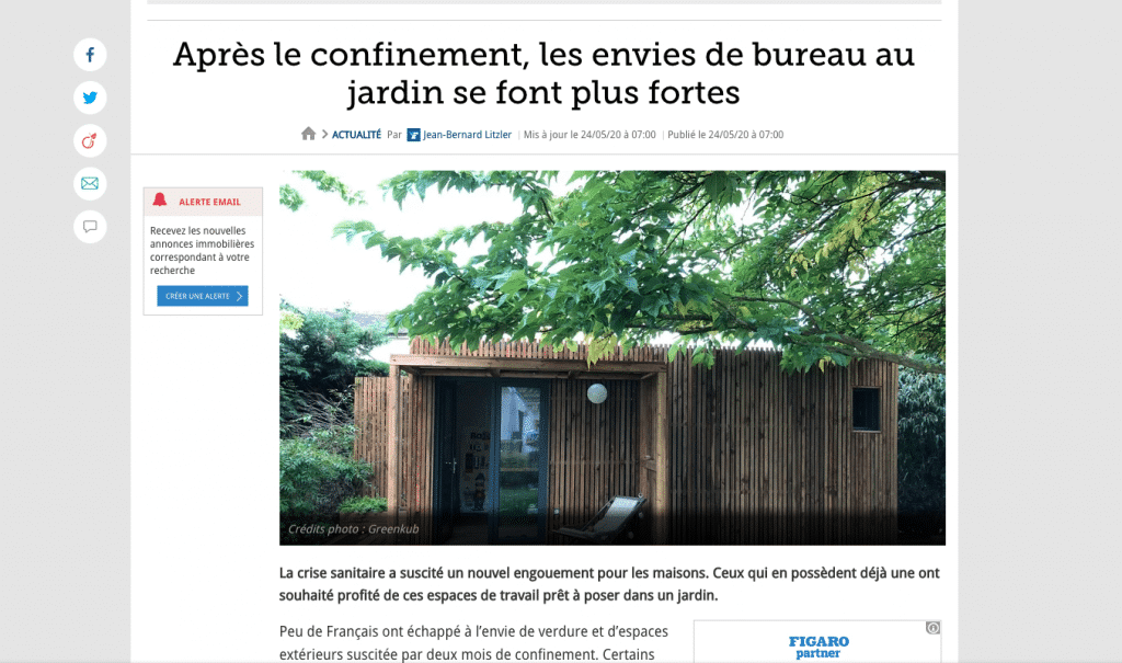 Article presse Le Figaro sur le bureau de jardin Greenkub