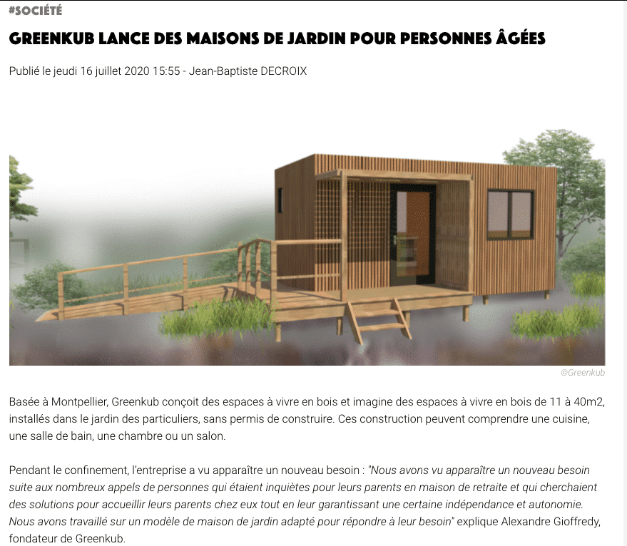 Article presse LaGazette sur la maison de jardin Greenkub
