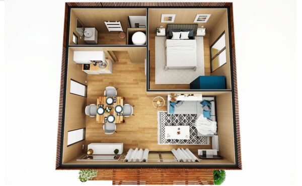 Aménagement intérieur d'une maison de jardin de 40m2