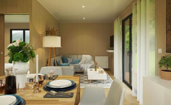 Pièce de vie d'une maison de jardin de 40m2