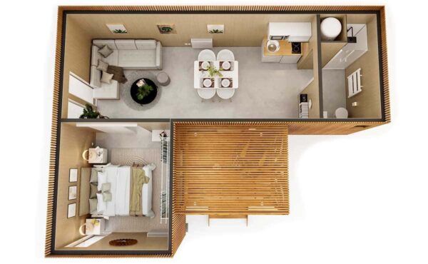 Aménagement intérieur d'un studio de jardin de 35m2