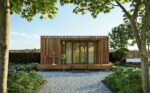 Mise en situation d'une maison cube de 40m2 de face