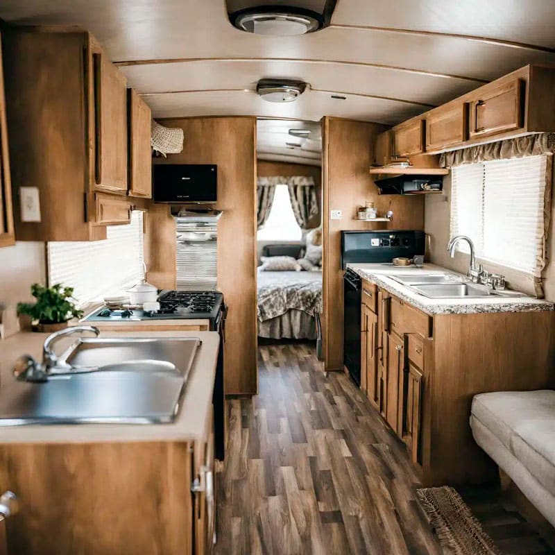 Cuisine aménagée dans un mobil home