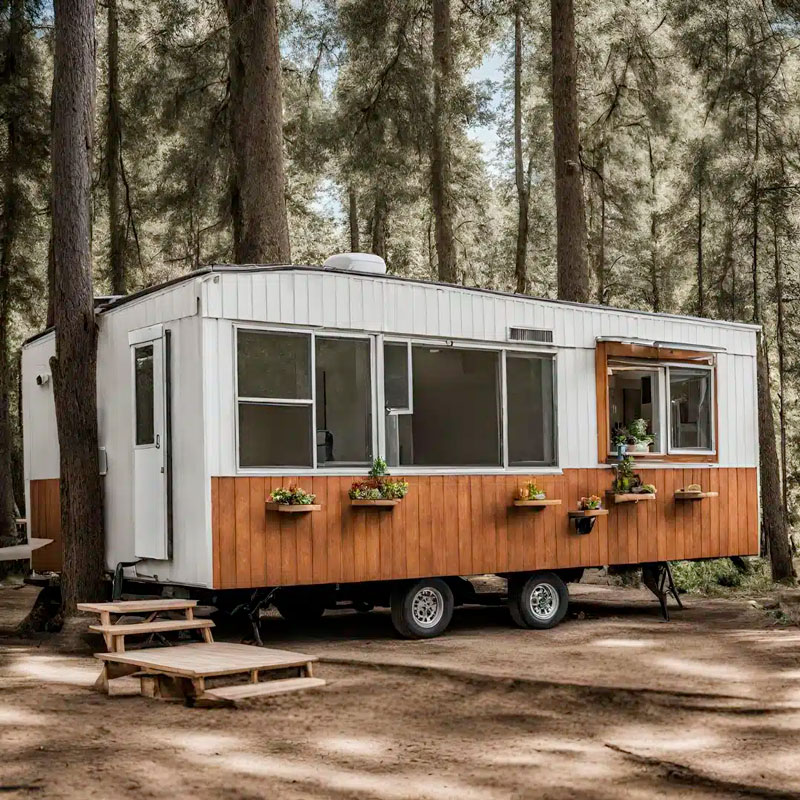 Un mobil-home dans une forêt