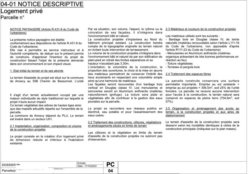 Notice descriptive d'une permis de construire