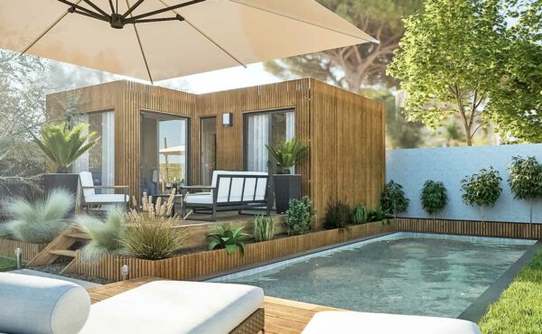 Un studio de jardin de plain-pied de 25m2 au bord d'une piscine