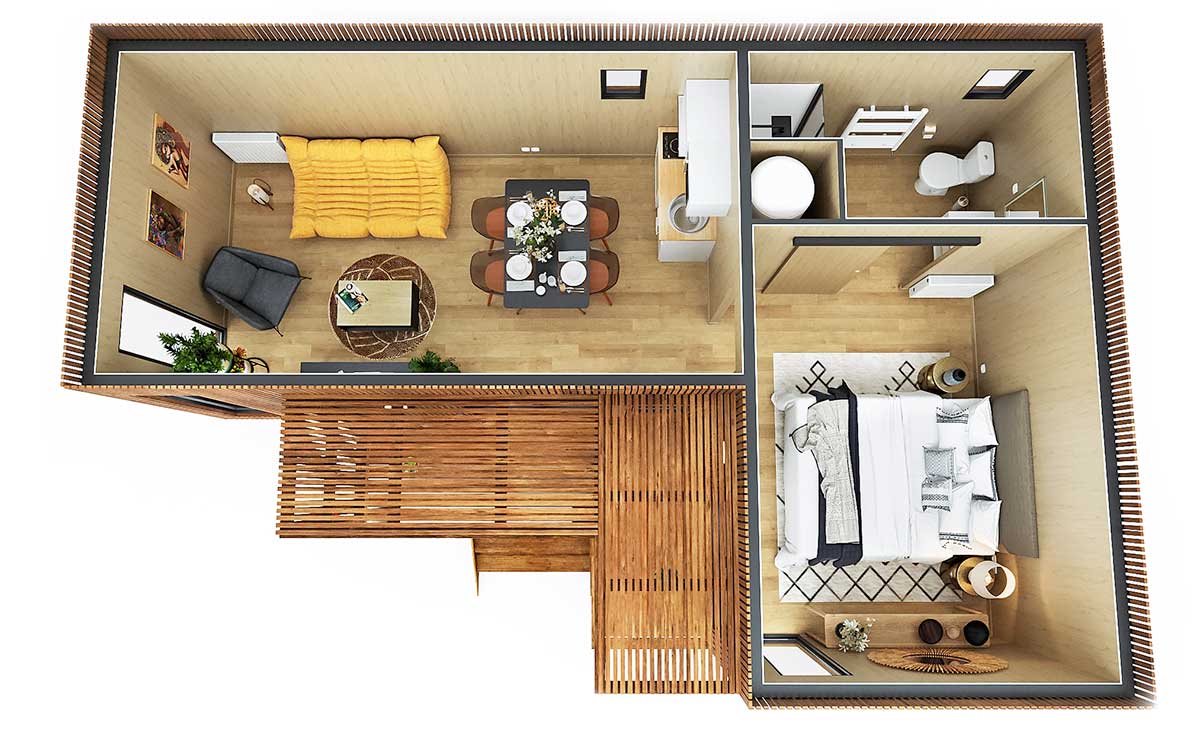 30L-top-full.jpg Aménagement intérieur d'un studio de jardin de 30m2 de plain-pied