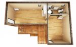 Intérieur vide d'un studio de jardin de 30m2 en L
