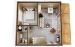 Intérieur d'un studio de jardin en bois aménagé