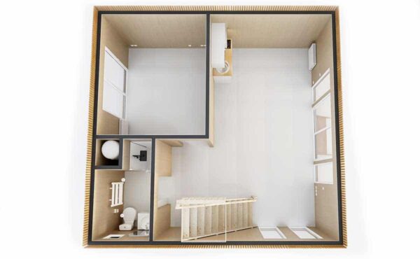 Intérieur d'un studio de jardin de 40m2 en duplex