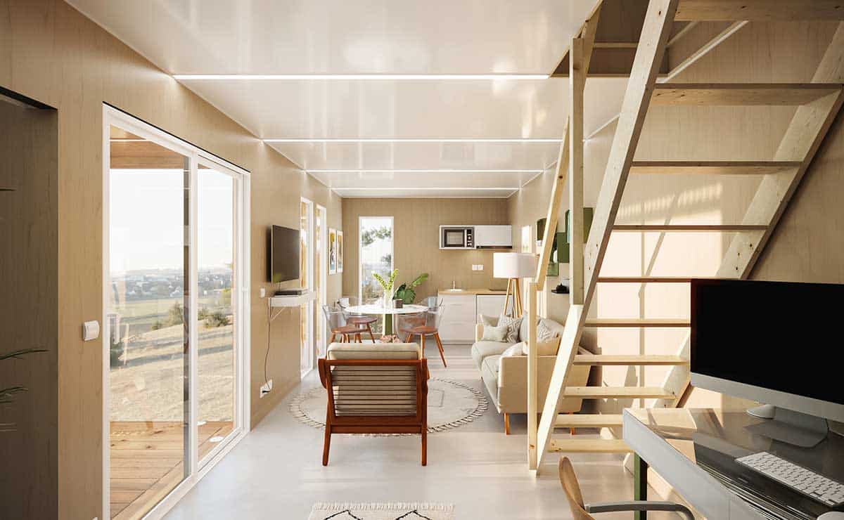 50t-inte-3d.jpg Aménagement intérieur d'un studio de jardin de 50m2 avec une terrasse tropézienne