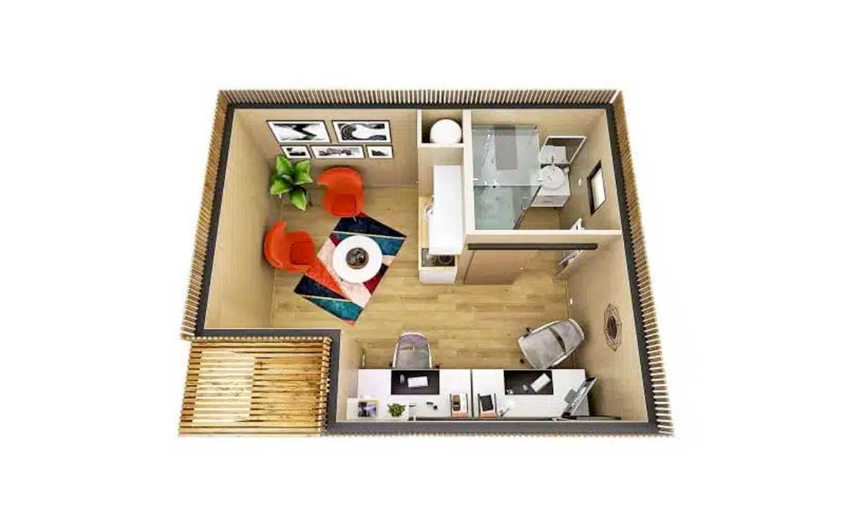 RAK20-INT2.jpg Intérieur d'un bureau de jardin de 20m2