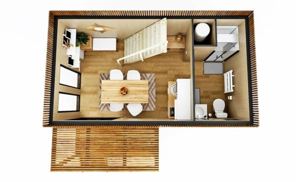 Intérieur aménagé d'une chambre d'hôte de 25m2