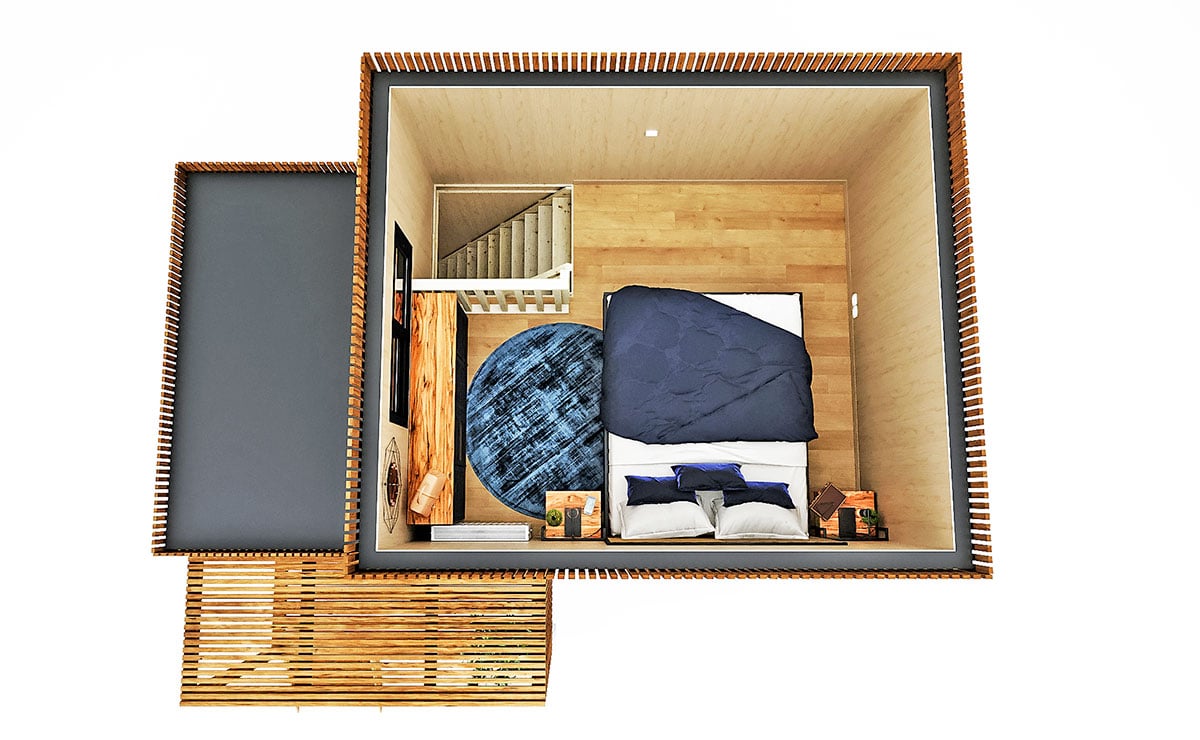 haut-gk25m-etage-equipe.jpg Étage d'un bureau de jardin avec mezzanine de 25m2