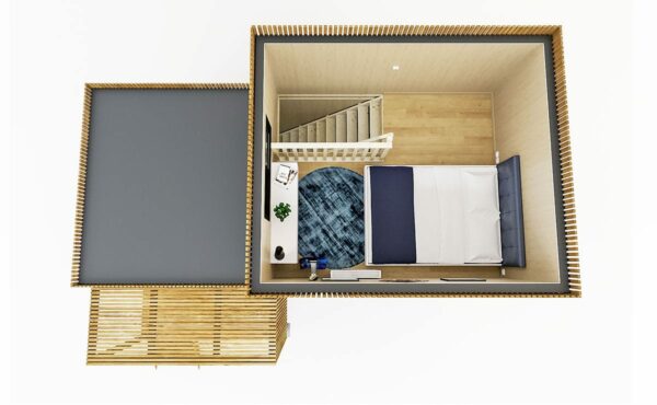 Une chambre aménagée dans un studio de jardin de 30m2 servant de chambre d'hôte