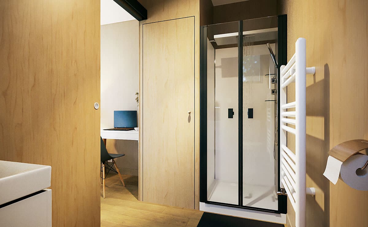 usage-gk15-douche.jpg Salle de bain dans un pool house Greenkub