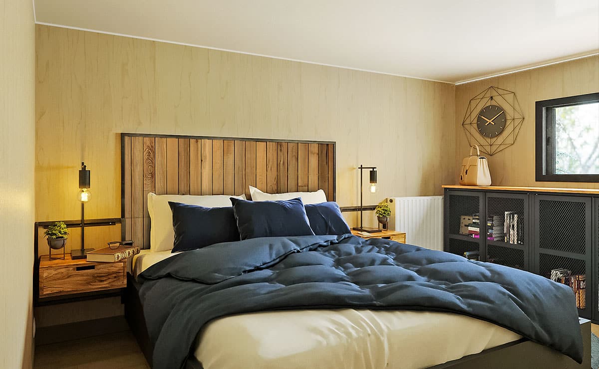 usage-gk25m-chambre.jpg Chambre aménagée dans un bureau de jardin de 25m2