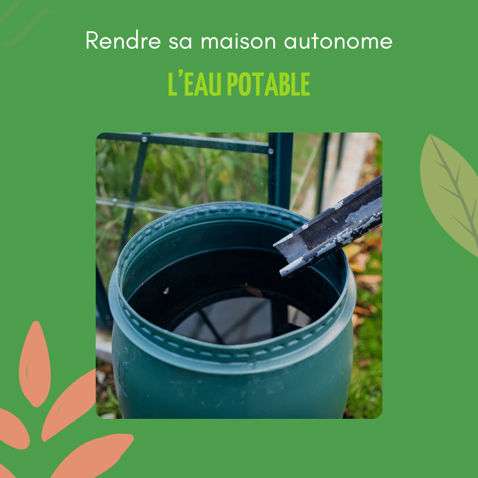 L'eau potable et un récupérateur d'eau de pluie d'une maison autonome